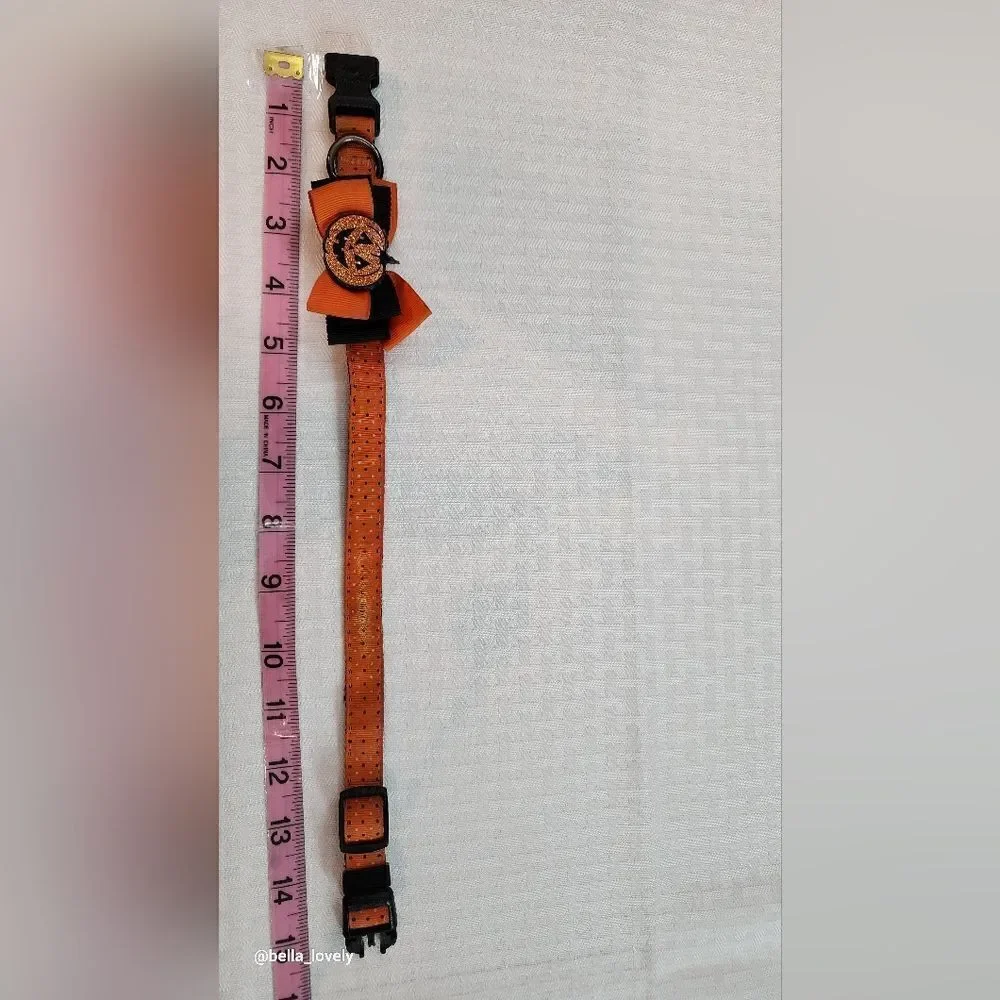 🏖 Dog Collar Spooky Halloween Orange Black Jack O'lantern Bow Dog Collar